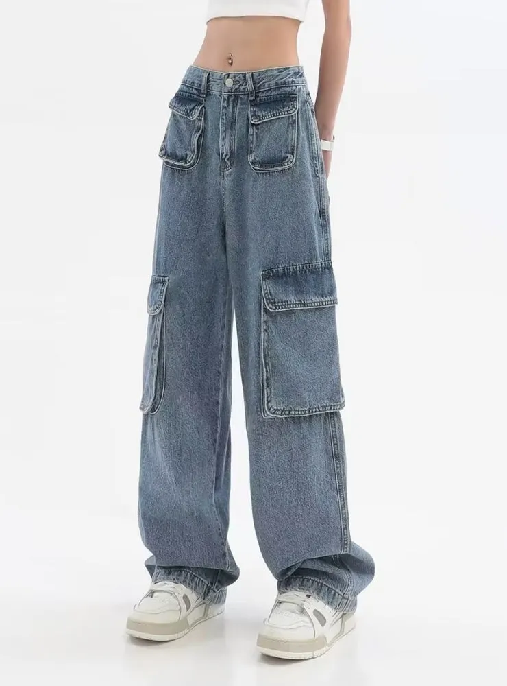 High Waist Straight Tube Loose Wide Leg Trousers Jeans