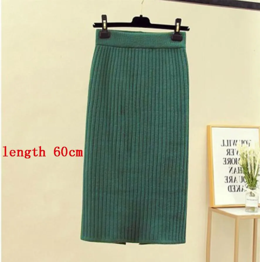 High Waist Women Knitted Skirt Spring Autumn Fashion Rib Skirt Elegant Midi Skirt