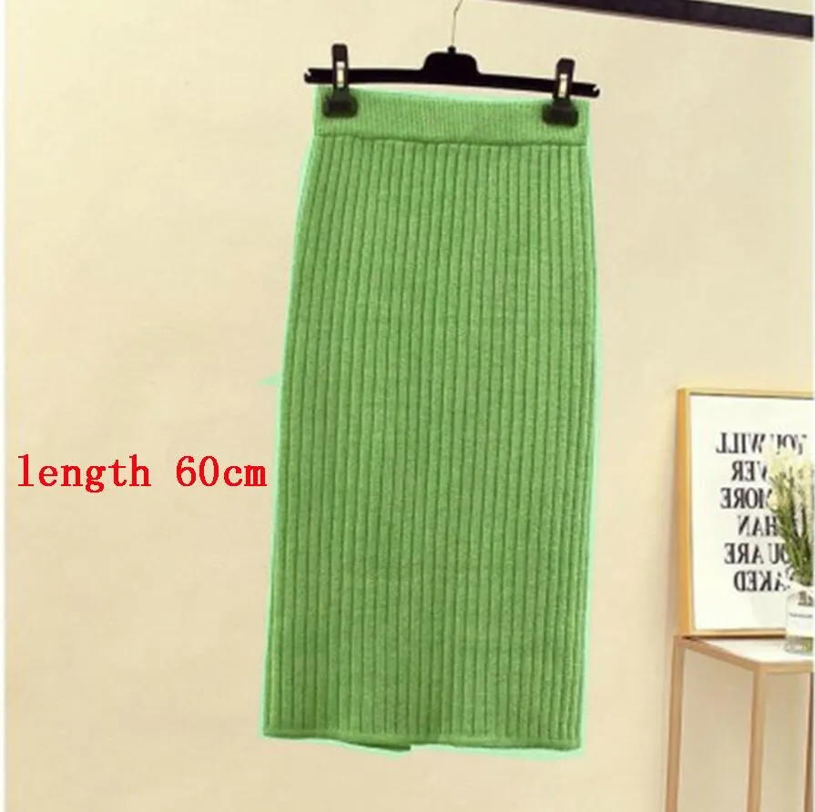 High Waist Women Knitted Skirt Spring Autumn Fashion Rib Skirt Elegant Midi Skirt