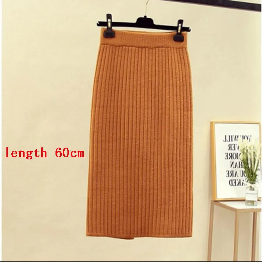 High Waist Women Knitted Skirt Spring Autumn Fashion Rib Skirt Elegant Midi Skirt