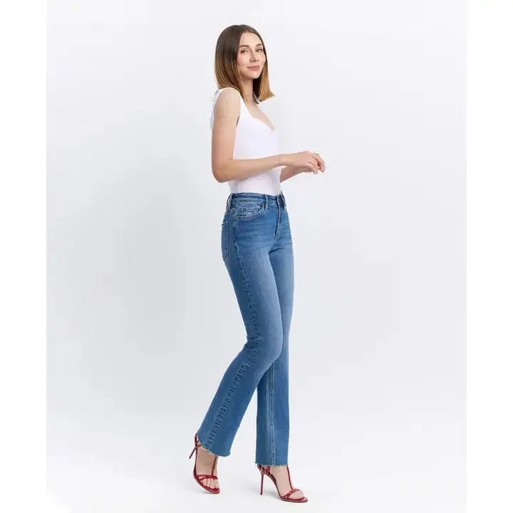 Intelligent High Rise Raw Hem Bootcut Jeans