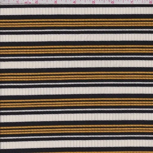 Ivory/Black/Gold Stripe Poor Boy Rib Knit Fabric