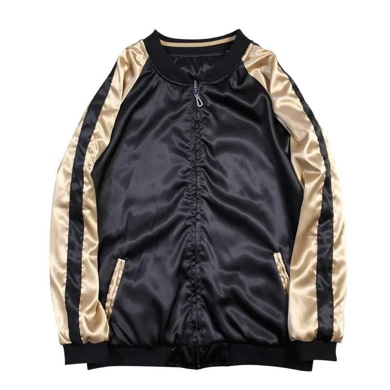 Jinquedai Baseball Bomber Jacket Men Women Satin Phoenix Embroidery Yokosuka Coat Spring Japan Double Sided Streetwear