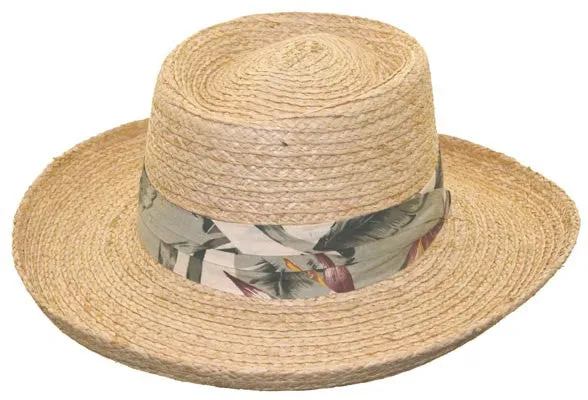 Kenny K - Raffia Gambler Hat with Tropical Band