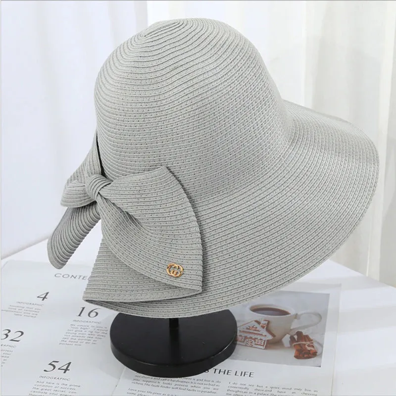 Lavish Wide-brimmed Outdoor Beach Sun Hats with Large Bow Style