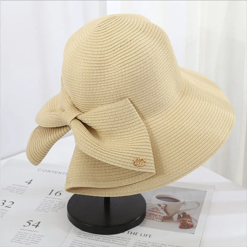 Lavish Wide-brimmed Outdoor Beach Sun Hats with Large Bow Style