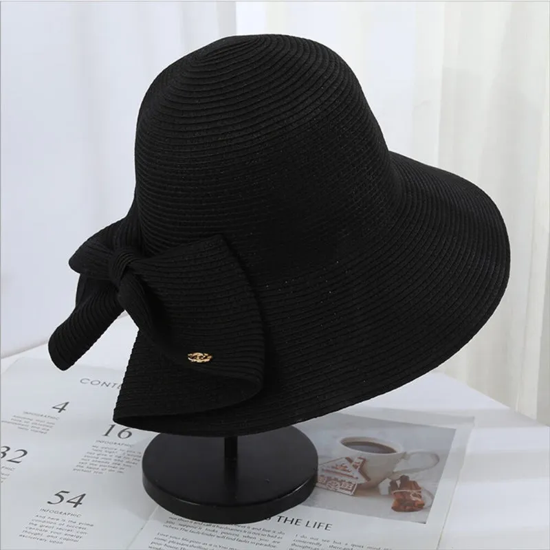 Lavish Wide-brimmed Outdoor Beach Sun Hats with Large Bow Style