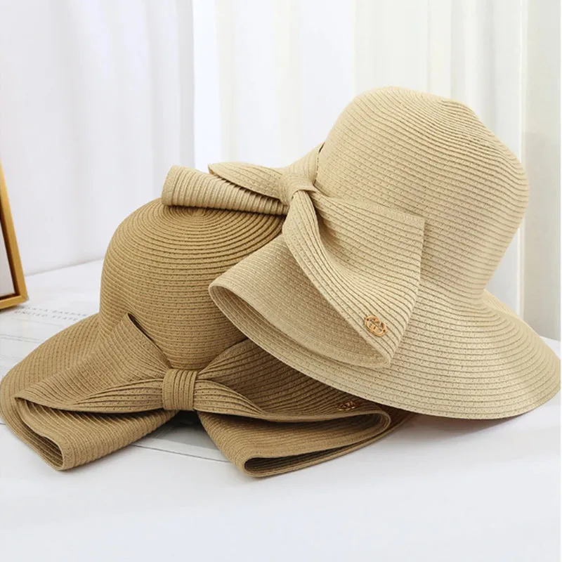 Lavish Wide-brimmed Outdoor Beach Sun Hats with Large Bow Style