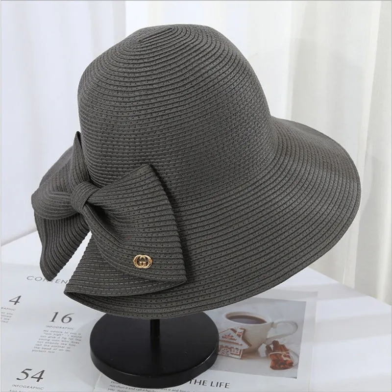 Lavish Wide-brimmed Outdoor Beach Sun Hats with Large Bow Style