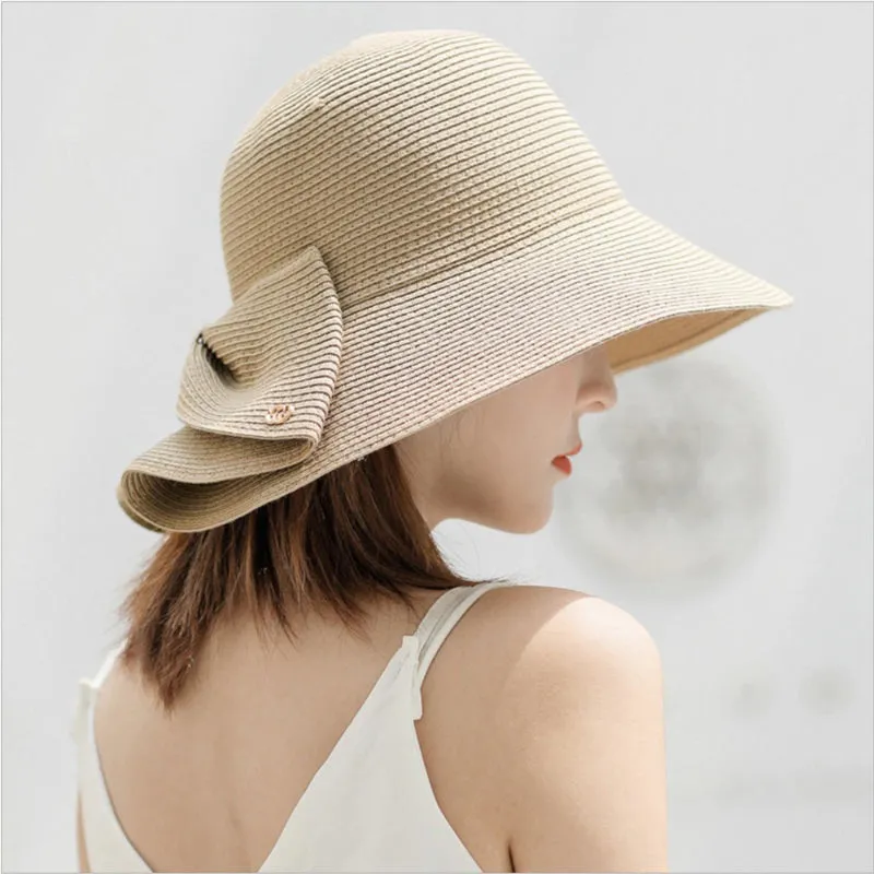 Lavish Wide-brimmed Outdoor Beach Sun Hats with Large Bow Style