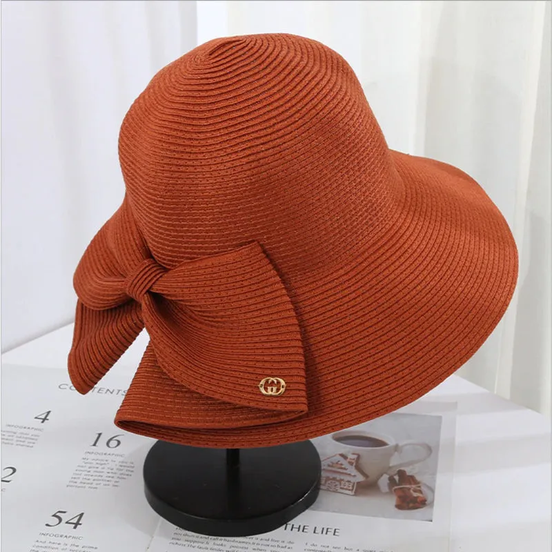 Lavish Wide-brimmed Outdoor Beach Sun Hats with Large Bow Style