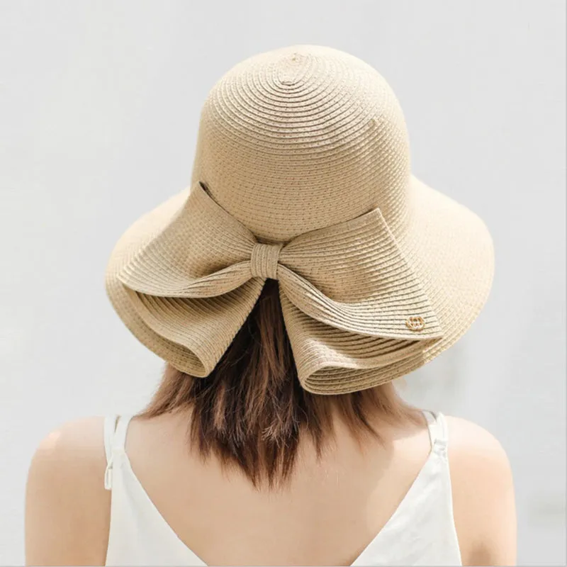 Lavish Wide-brimmed Outdoor Beach Sun Hats with Large Bow Style