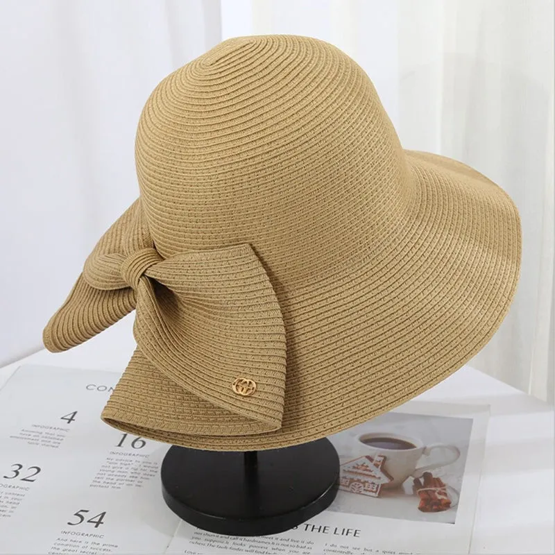 Lavish Wide-brimmed Outdoor Beach Sun Hats with Large Bow Style