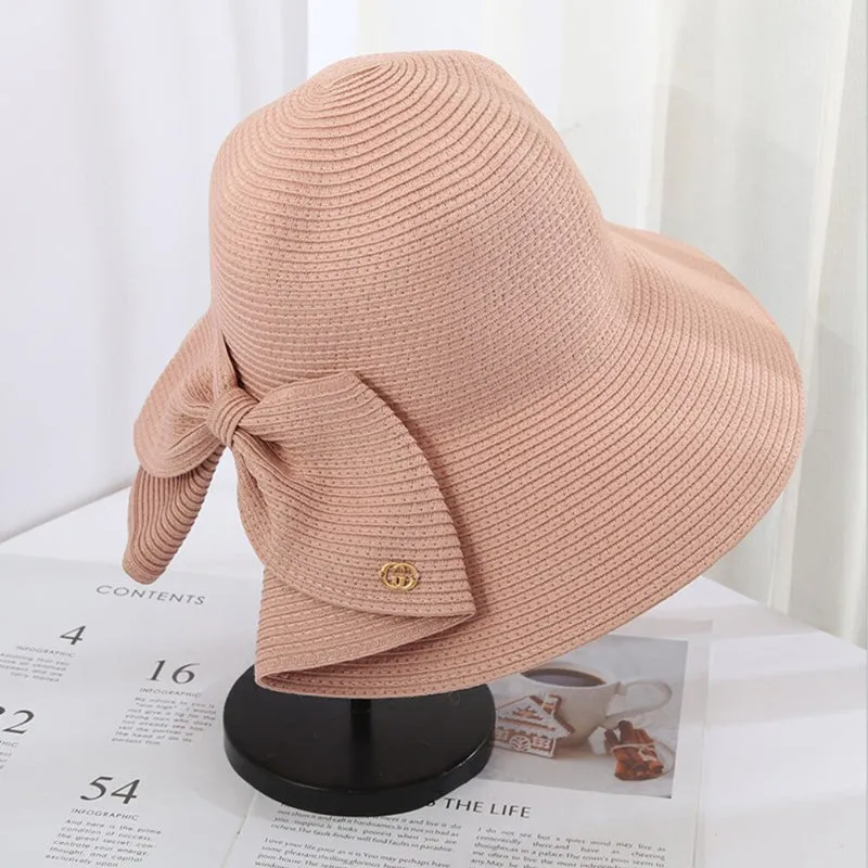 Lavish Wide-brimmed Outdoor Beach Sun Hats with Large Bow Style