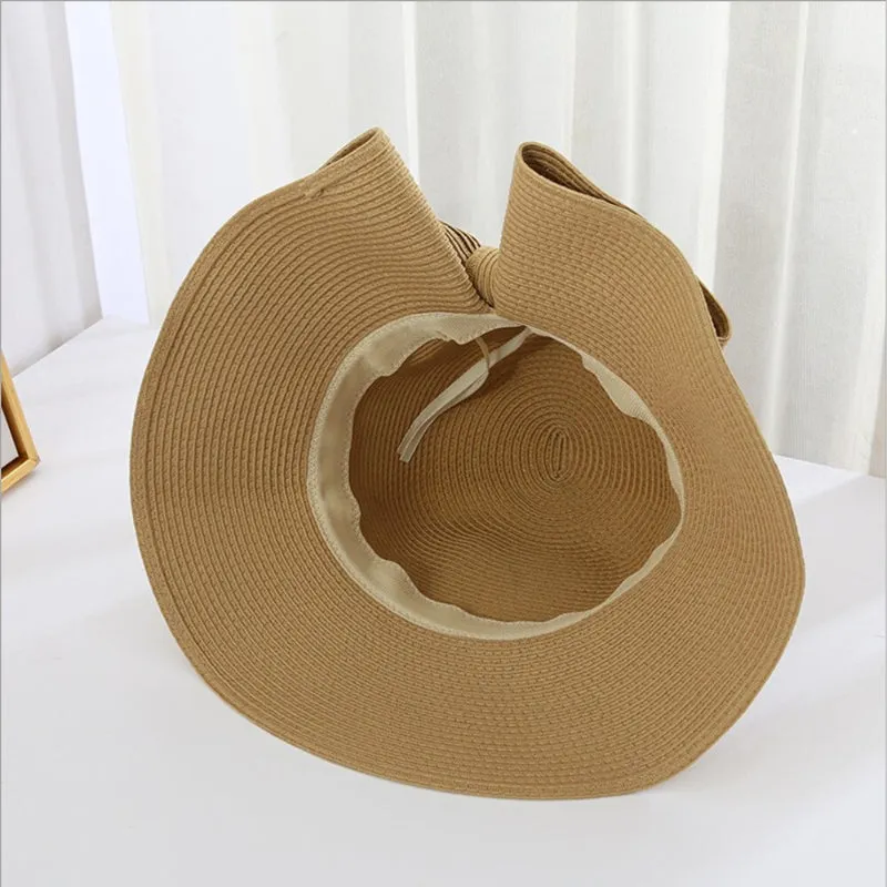 Lavish Wide-brimmed Outdoor Beach Sun Hats with Large Bow Style