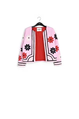 Light pink quilted jacket with flower patches