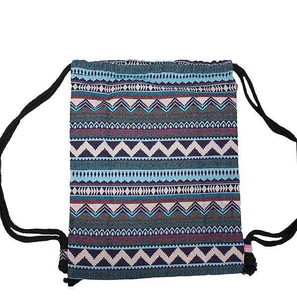 Lilyhood Boho Chic Fabric Drawstring Backpack with Ethnic Designs