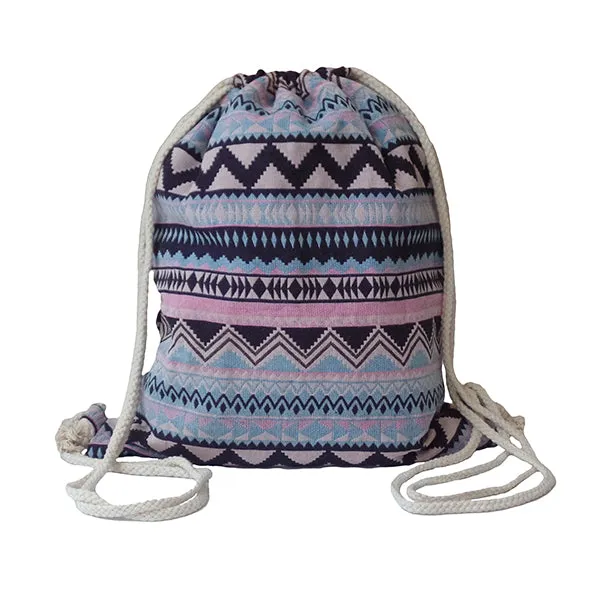 Lilyhood Boho Chic Fabric Drawstring Backpack with Ethnic Designs