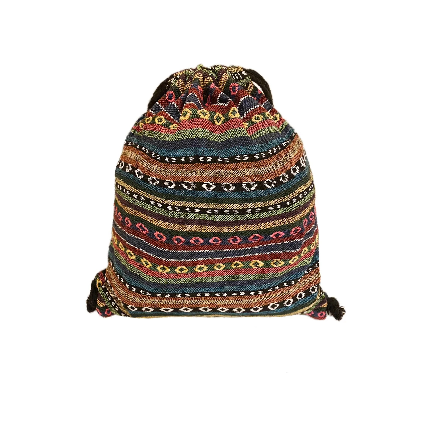 Lilyhood Boho Chic Fabric Drawstring Backpack with Ethnic Designs