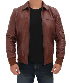 Men Brown Distressed Bomber Leather Jacket