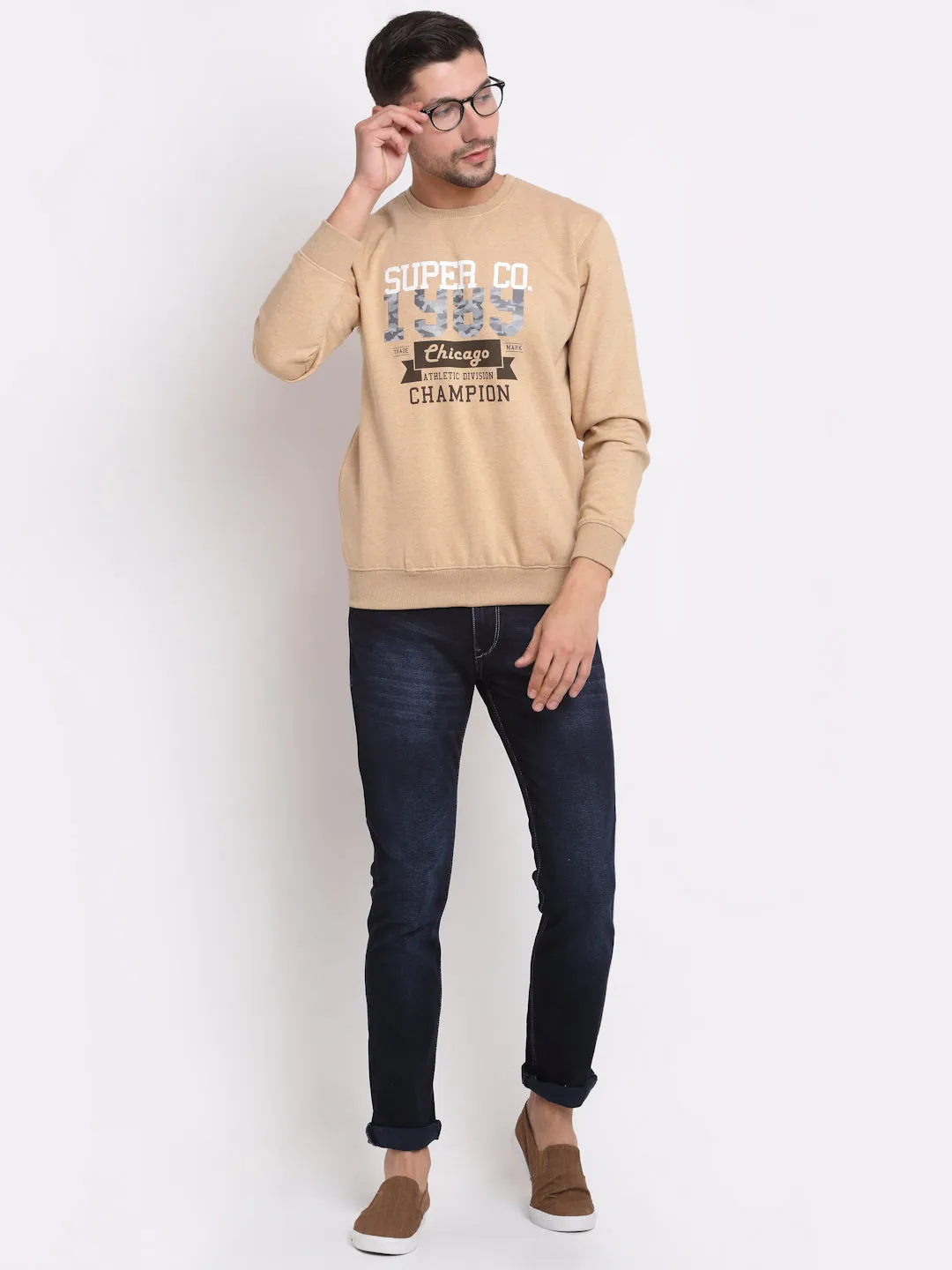 Men Light Brown Printed Sweatshirt