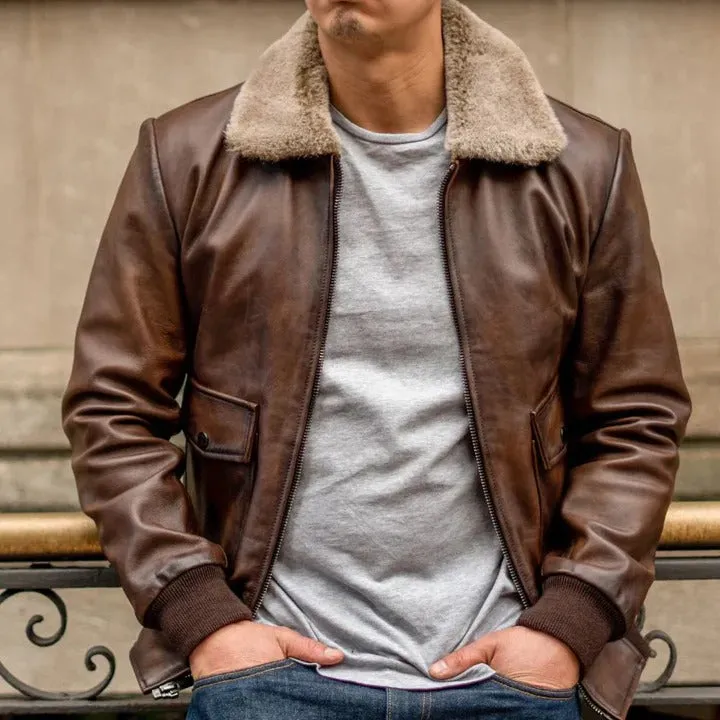 Men's Chocolate Brown G-1 Flight Leather Bomber Jacket