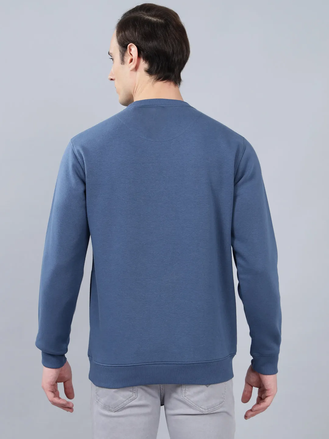 Men's Graphic Printed Blue Round Neck Sweatshirt