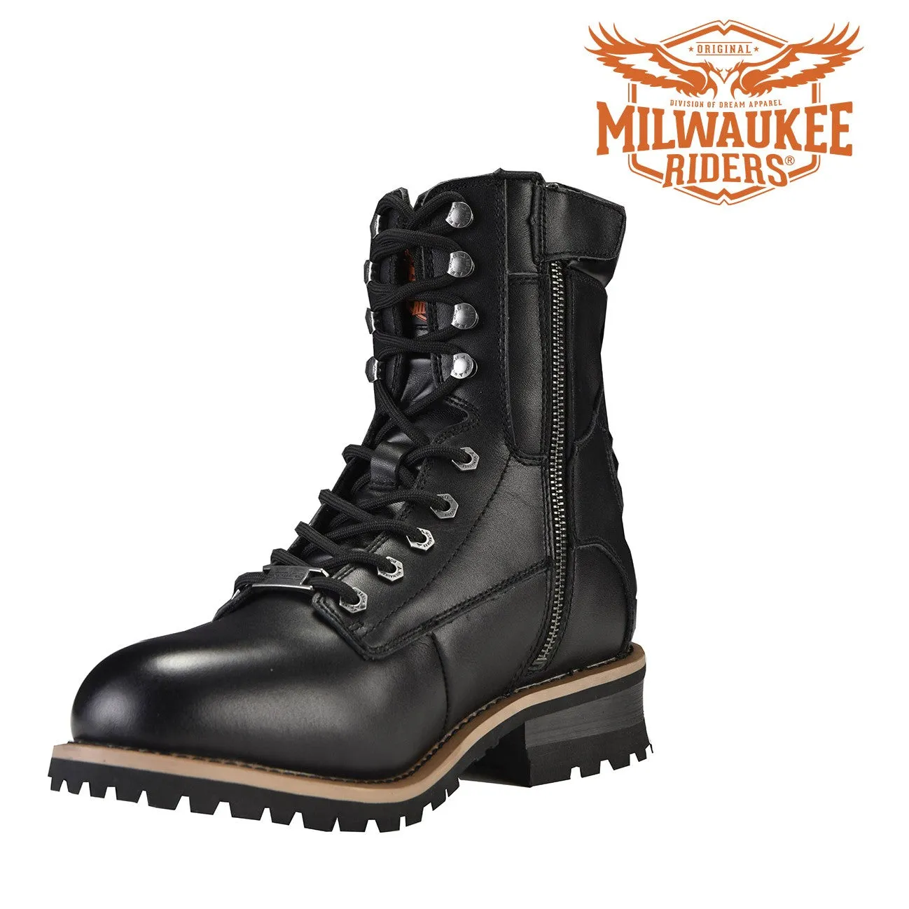 Men's Leather Motorcycle Boots Zipper And Lace-Up By Milwaukee Riders®