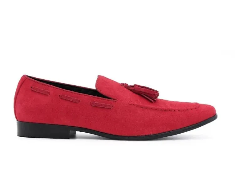 Men's Red Slip-on Suede Tassel Loafer Dress Casual Shoes