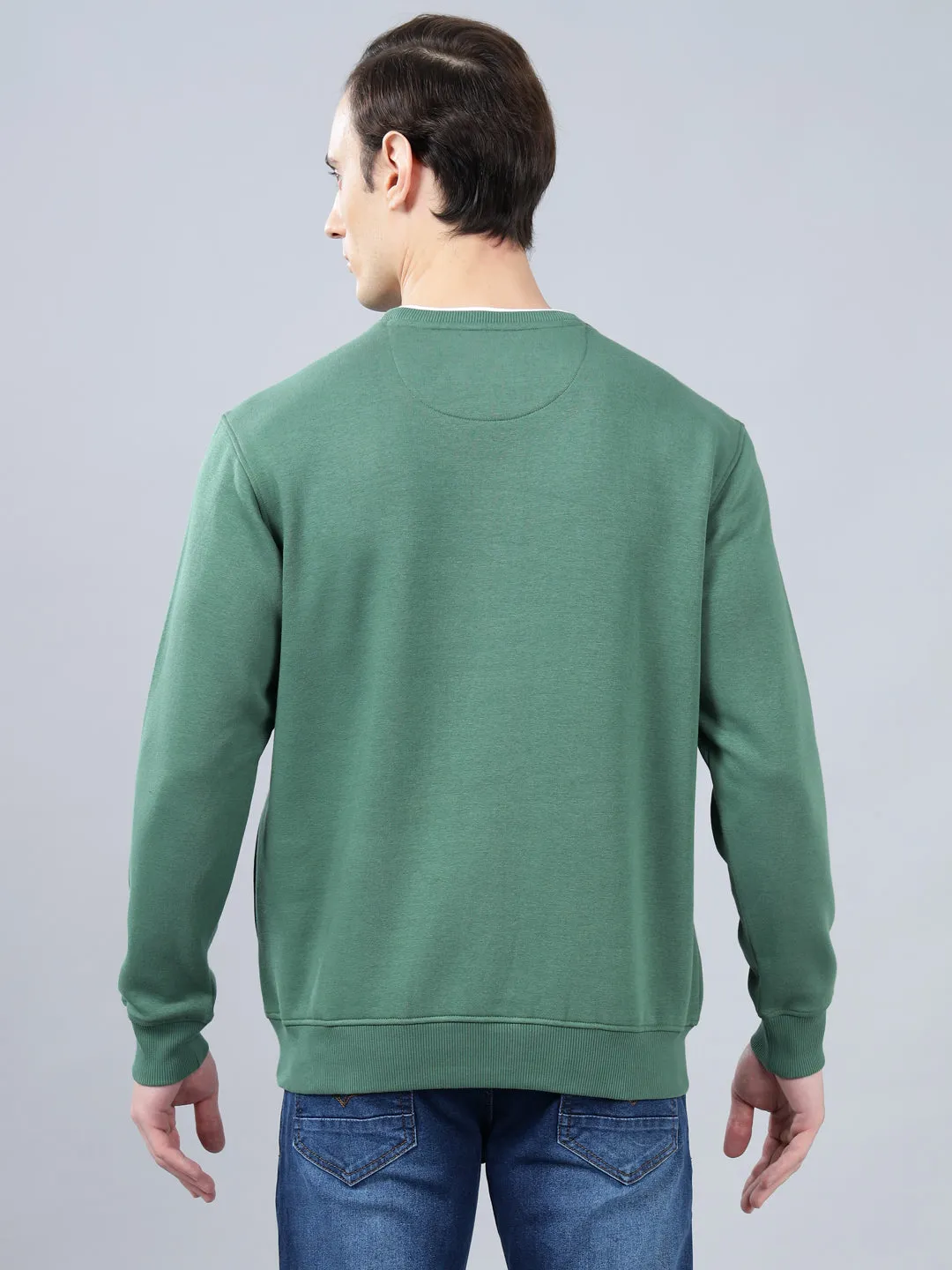 Men's Solid Green Round Neck Sweatshirt