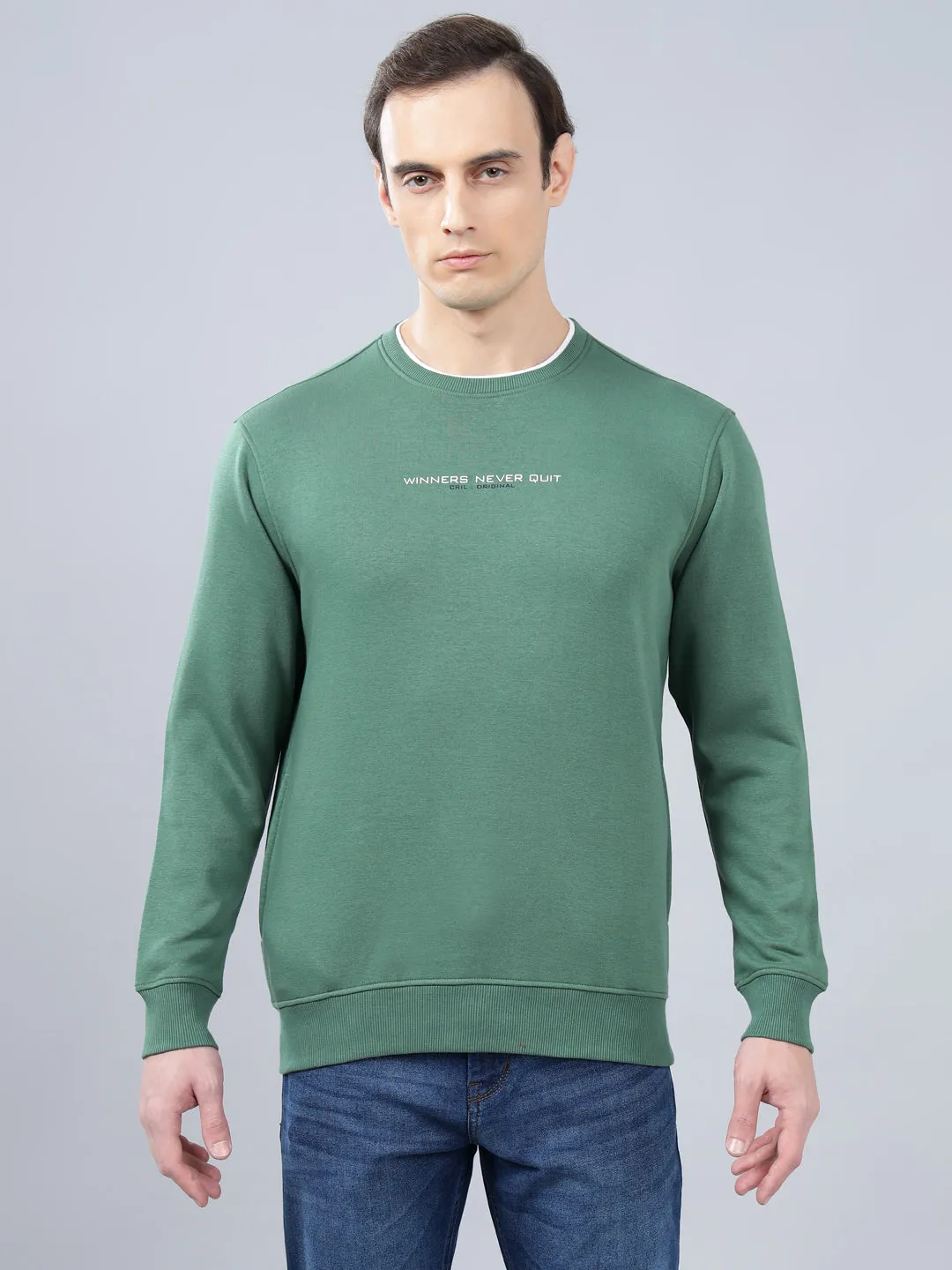 Men's Solid Green Round Neck Sweatshirt