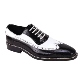 Men's Two-Tone Black and White Wingtip Genuine Leather Dress Shoes