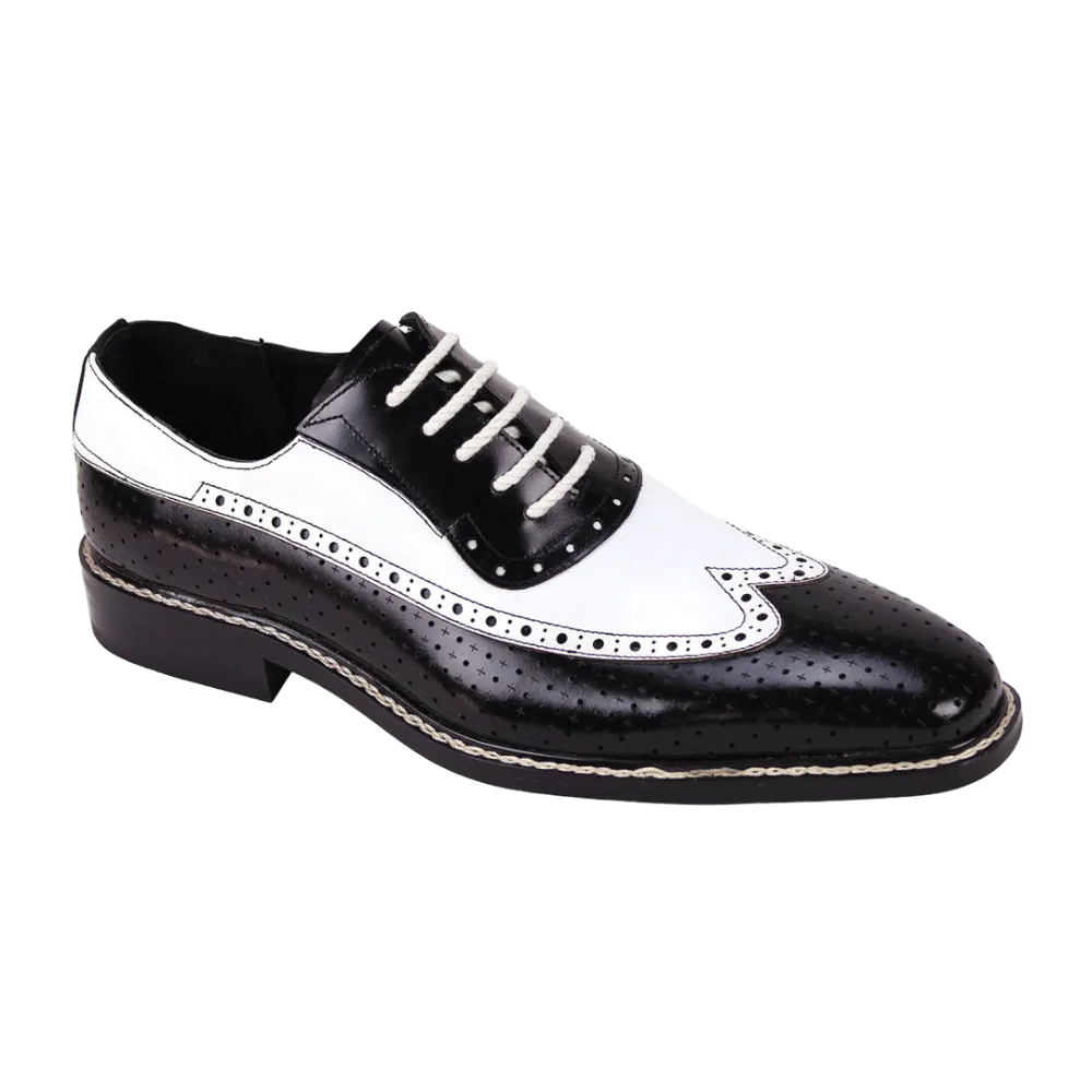 Men's Two-Tone Black and White Wingtip Genuine Leather Dress Shoes