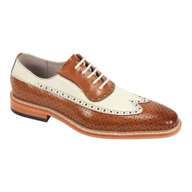 Men's Two-Tone Cognac and Cream Wingtip Genuine Leather Dress Shoes