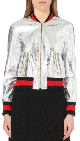 Metallic Silver Bomber Jacket