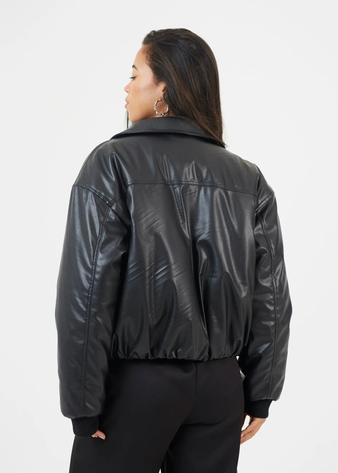 OVERSIZED FAUX LEATHER BOMBER JACKET