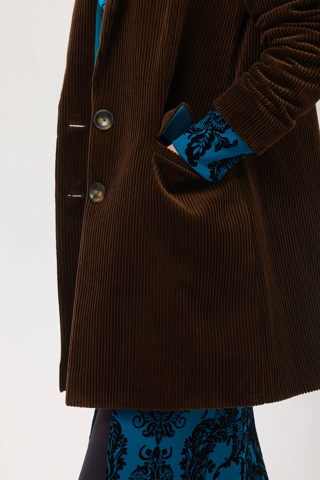 Oversized Single-Breasted Blazer Corduroy Brown