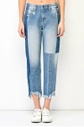 Patchwork High - Waisted Straight Crop Jeans