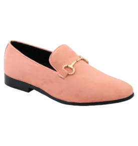 Peach Men's Velvet Slip-On Dress Shoe with Gold Buckle By Island Footwear