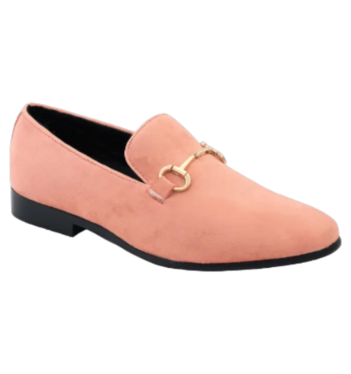 Peach Men's Velvet Slip-On Dress Shoe with Gold Buckle By Island Footwear