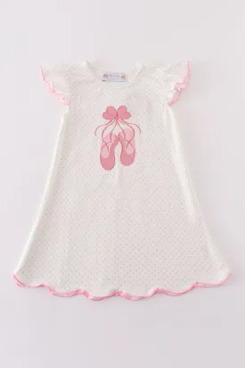 Pink ballet shoes applique girl dress