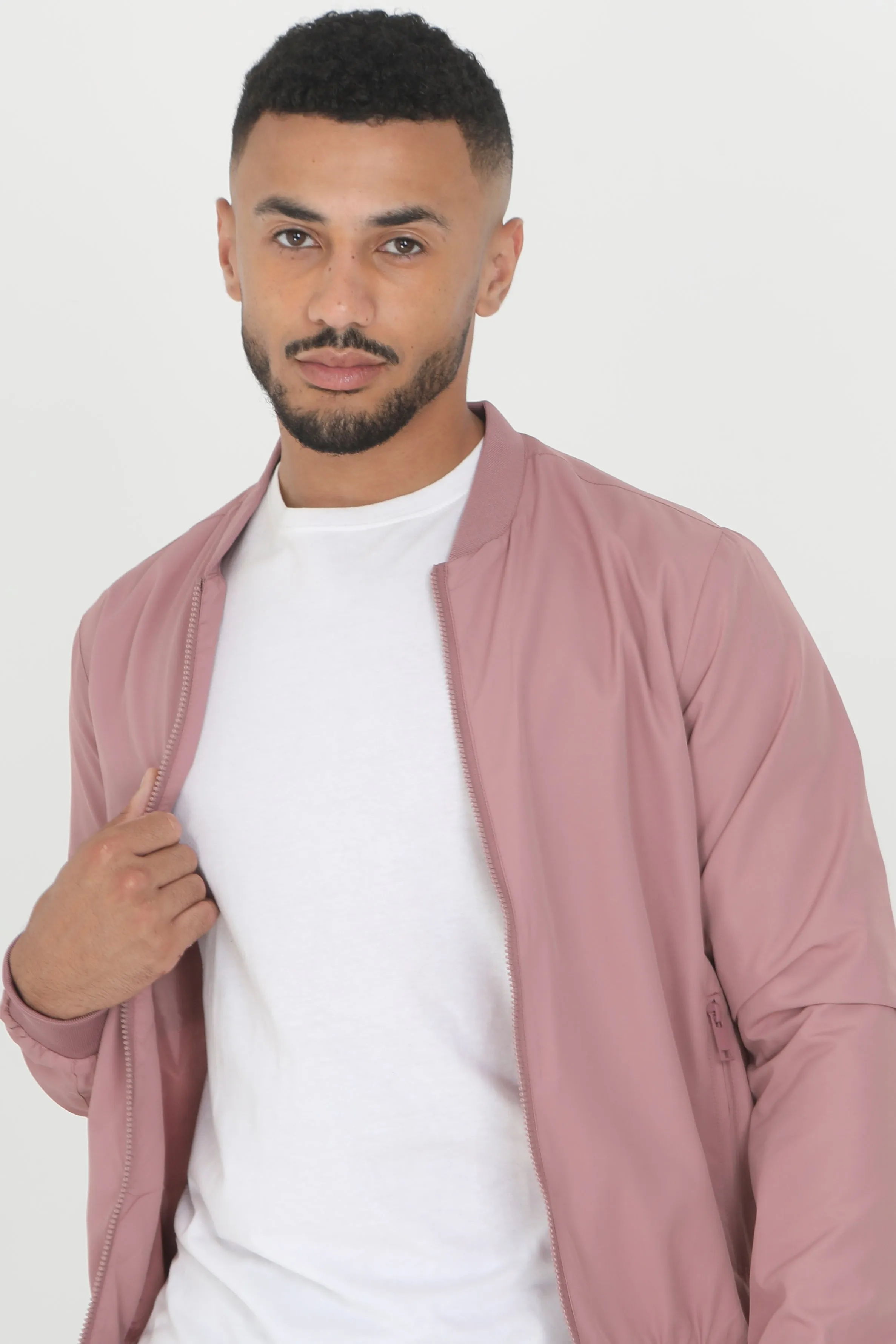 PINK SOLID ZIP UP BOMBER STYLE JACKET