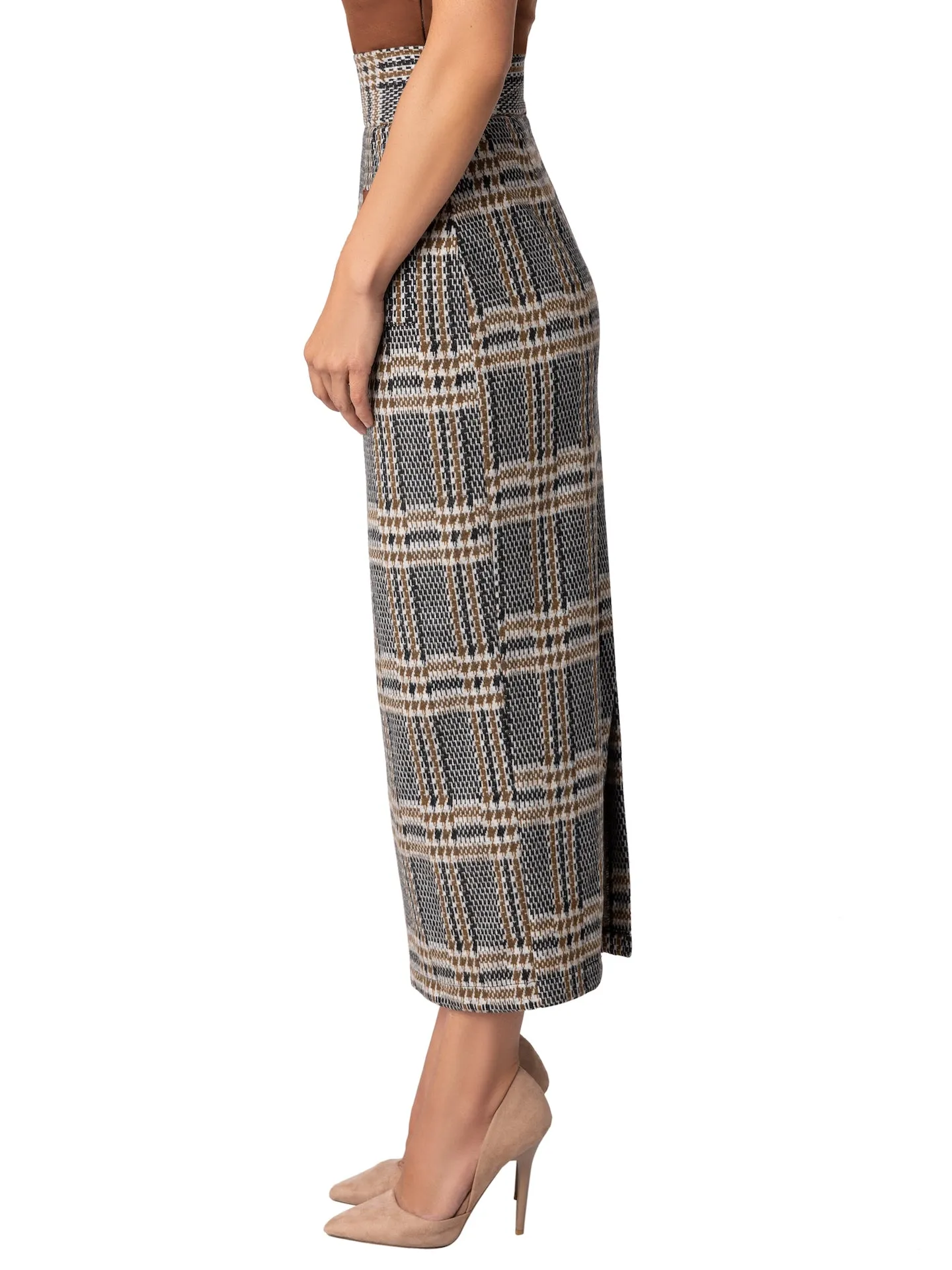 "Nottingham" Brown Brushed Plaid Pencil Skirt