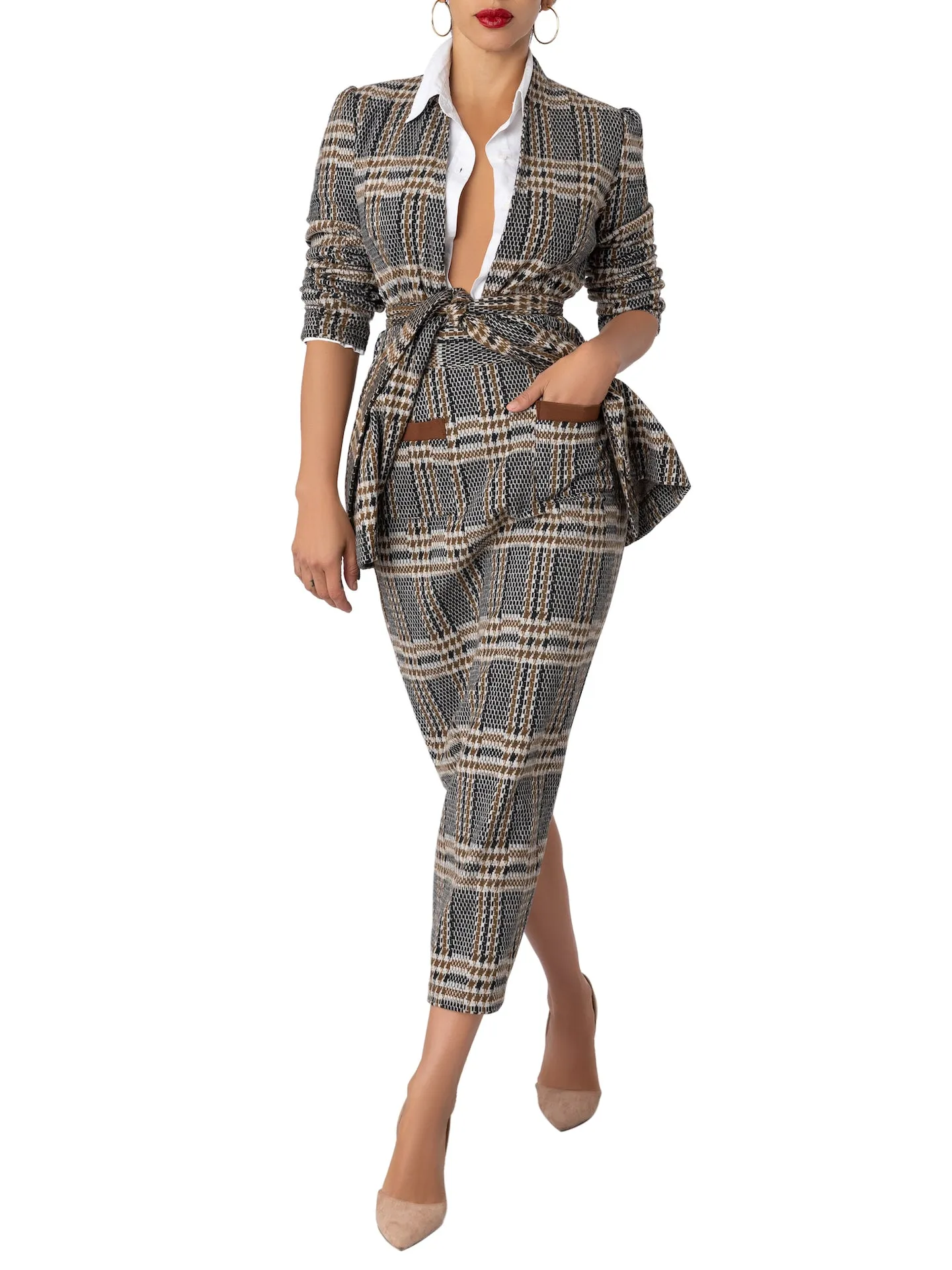 "Nottingham" Brown Brushed Plaid Pencil Skirt