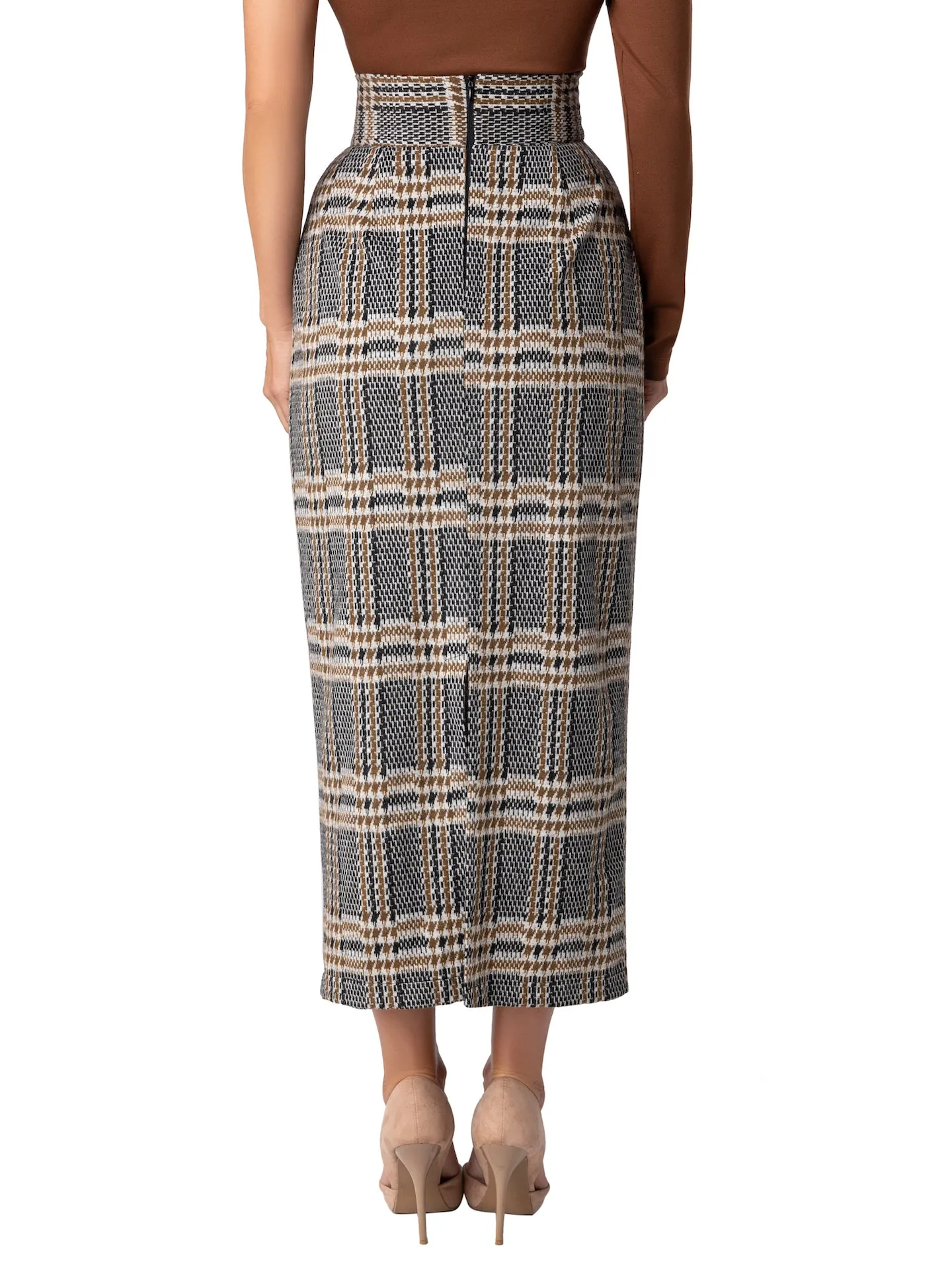 "Nottingham" Brown Brushed Plaid Pencil Skirt