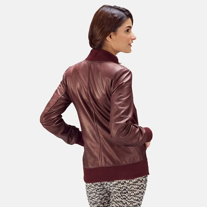 Reida Maroon Leather Bomber Jacket