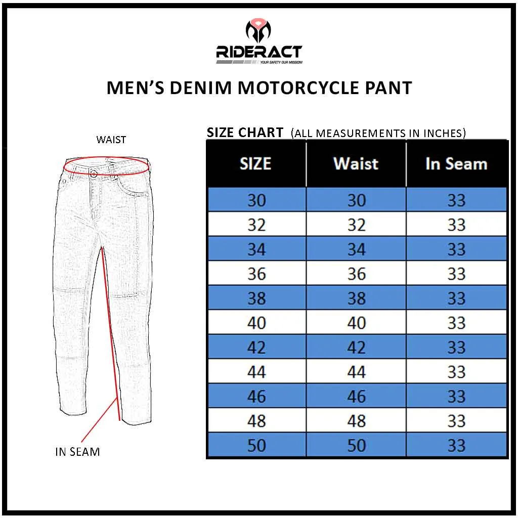 RIDERACT® Men's Bikers Style Jeans Black Reinforced with Aramid Fiber