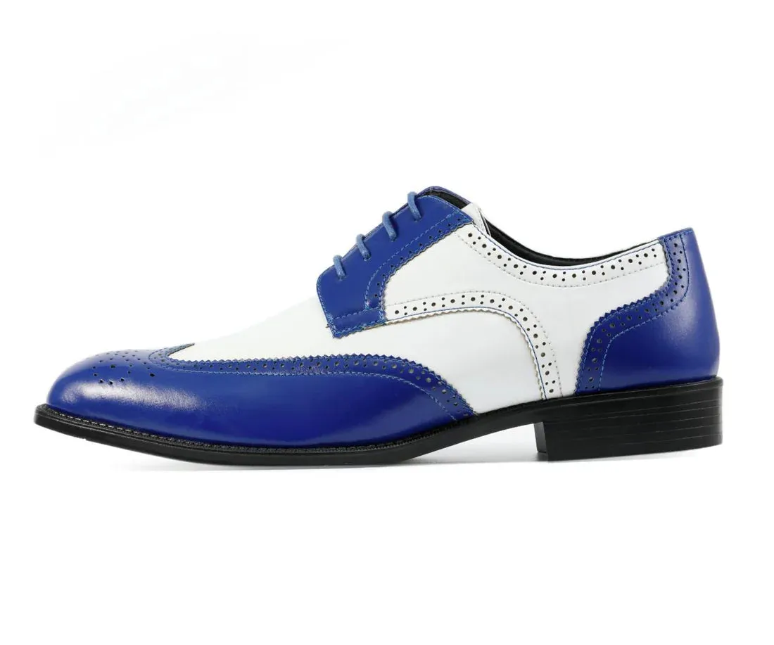 Royal Blue Two-Tone Wingtip Men's Lace-Up Dress Shoes Style No-ELWYN