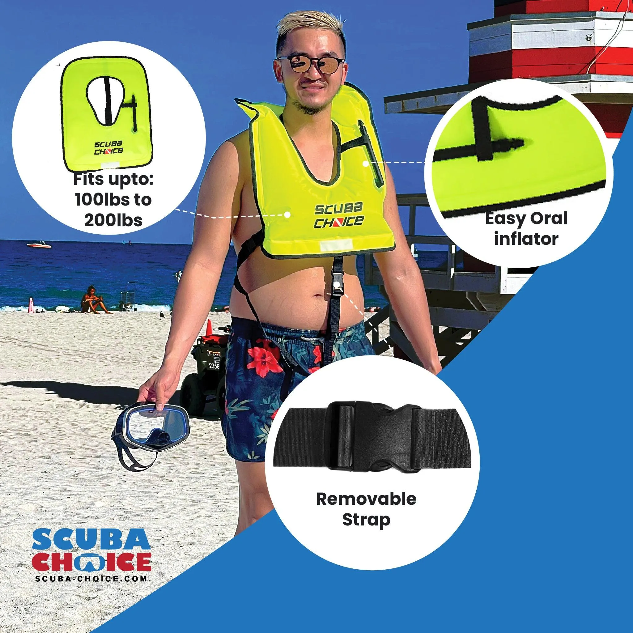 Scuba Choice Adult Neon Yellow Snorkel Vest with Name box, Large