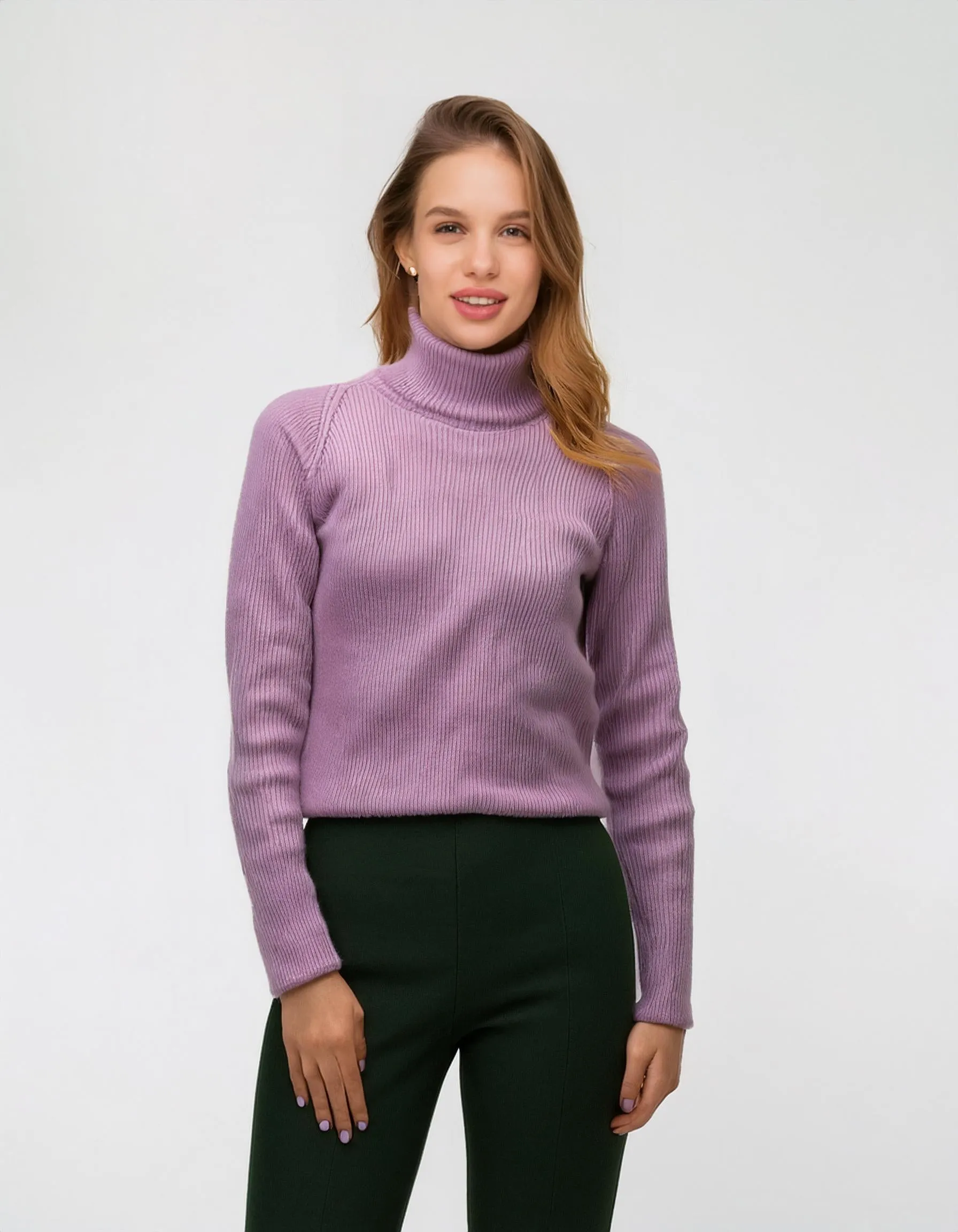 Soft Mauve Knit Turtleneck Pullover